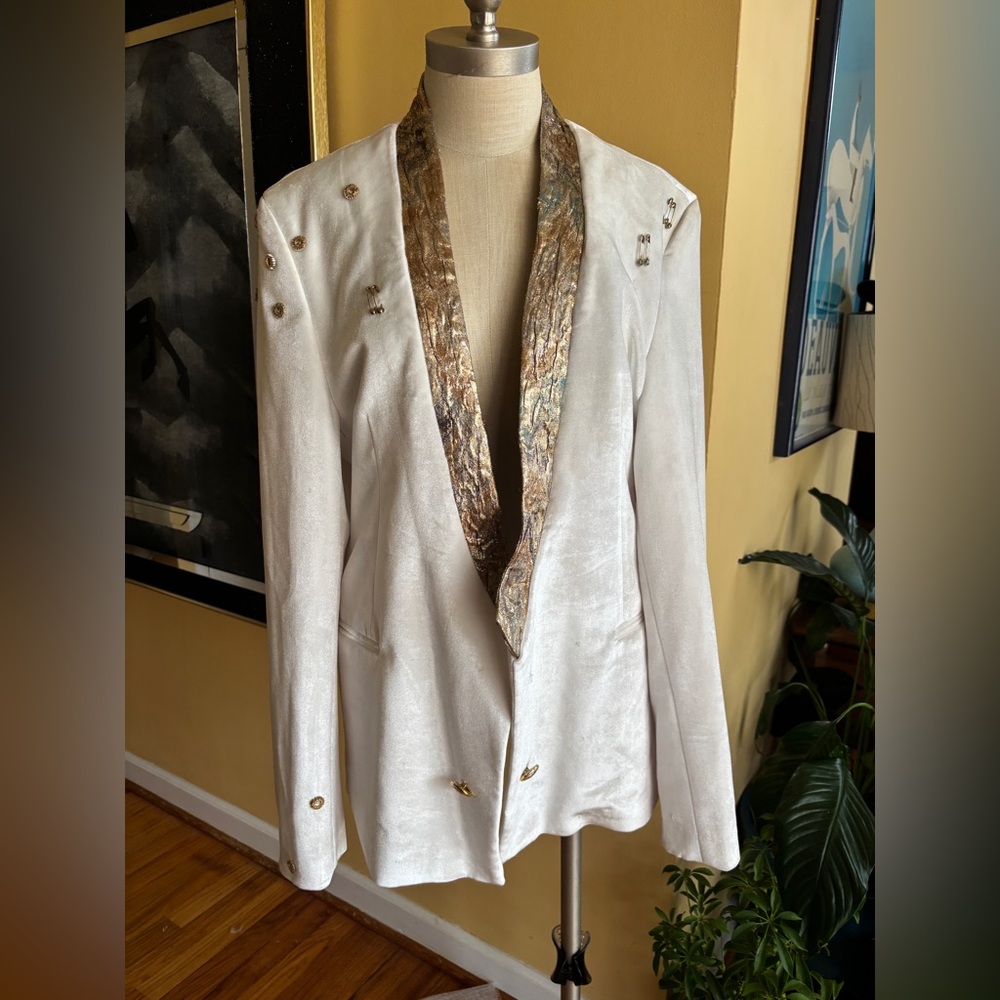 alexandro fratelli white velvet and gold lamé smoking jacket blazer